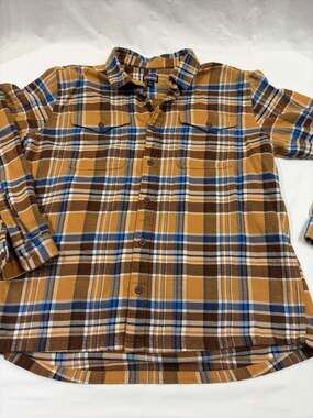 Patagonia Men's Organic Cotton Long-Sleeve Flannel Shirt, Brown/Blue Plaid, XL